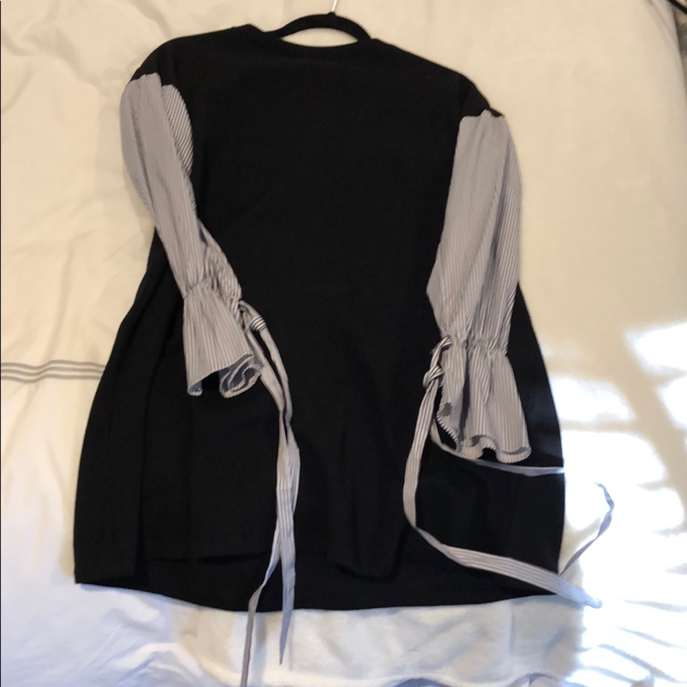 Super cute  black mini dress with ties on sleeves